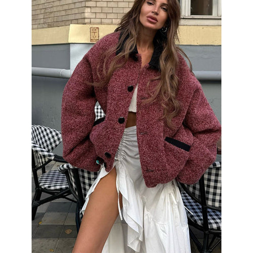 Damen Oversize Strickjacke mit hohem Kragen und Knopfdetails EB