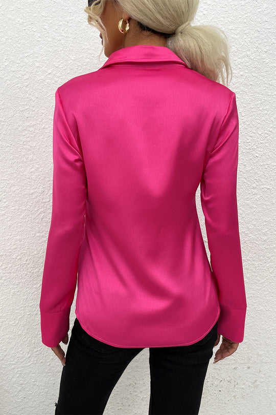 Damen Satinbluse mit elegantem Kragen und durchgehender Knopfleiste EB