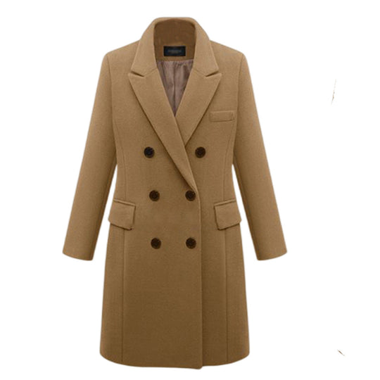 Damen eleganter doppelt-geknöpfter Wollmantel mit Taschen EB