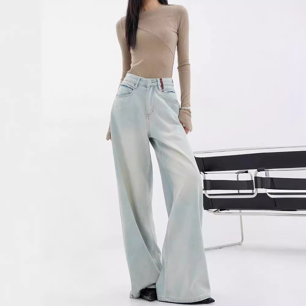 Damen Weite Denim-Hose mit lässigem Schnitt und hohem Bund EB