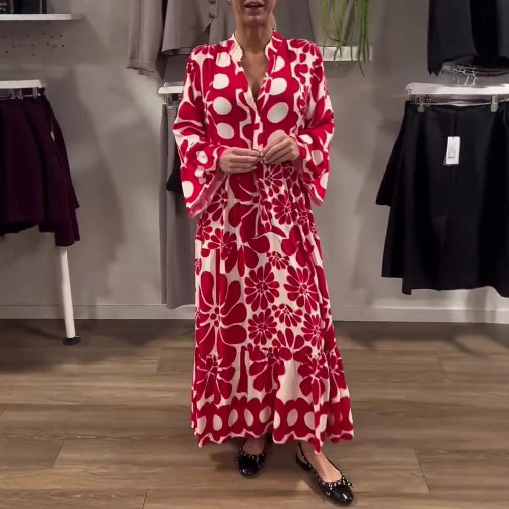 Damen Maxikleid mit floralem Muster und weitem Schnitt EB