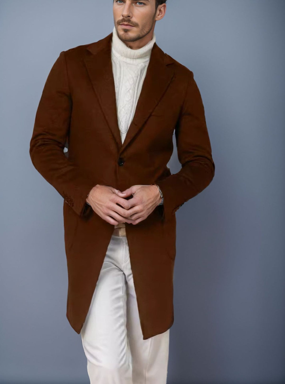 Herren eleganter Langmantel aus weichem Stoff EB