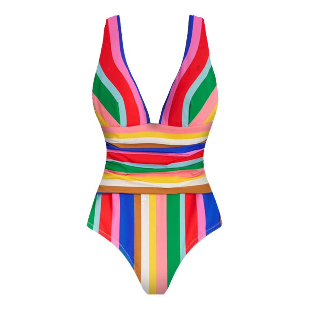 Damen Eleganter Badeanzug mit raffiniertem Streifendesign EB