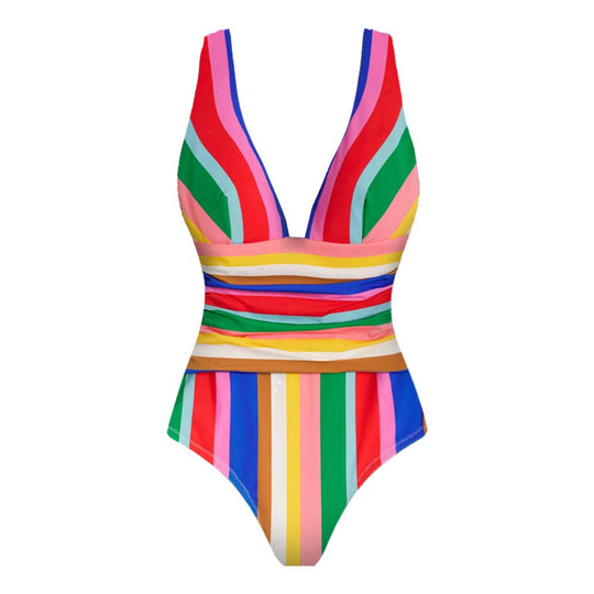 Damen Eleganter Badeanzug mit raffiniertem Streifendesign EB