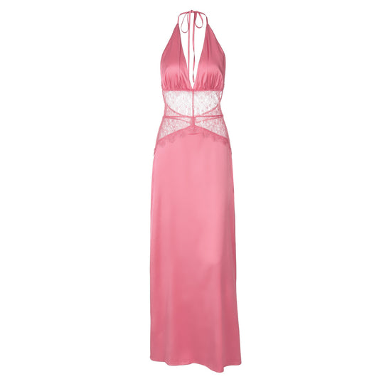 Damen Langes Nachtkleid mit transparenten Spitzenakzenten EB