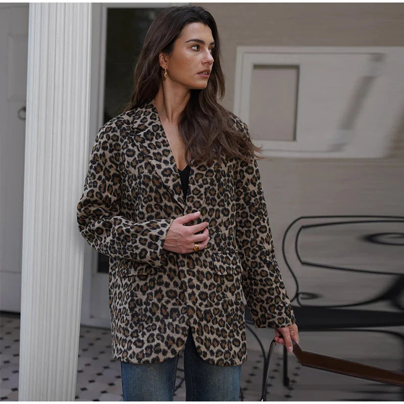 Damen Eleganter Leopardenmuster Blazer EB