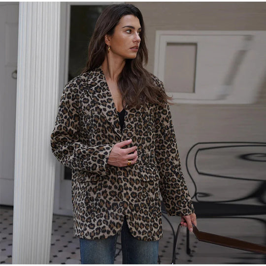 Damen Eleganter Leopardenmuster Blazer EB