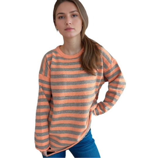 Damen lässiger Oversize-Pullover mit breiten Streifen EB