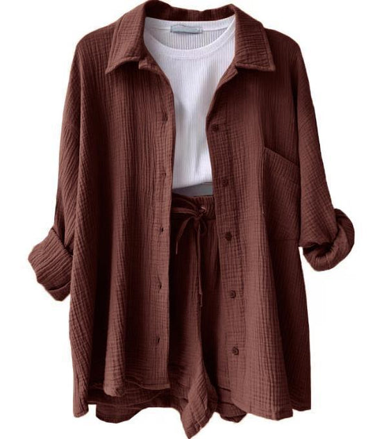 Damen lässige Oversized-Hemdjacke mit Gürtel EB