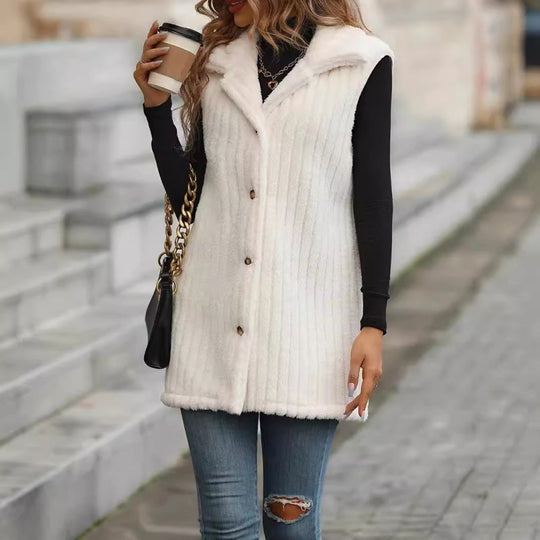 Damen Elegante und kuschelige Teddyjacke mit Knopfleiste EB
