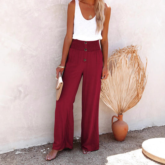 Damen Weite Palazzo-Hose mit dekorativer Knopfdetail und hohem Taillenbund EB