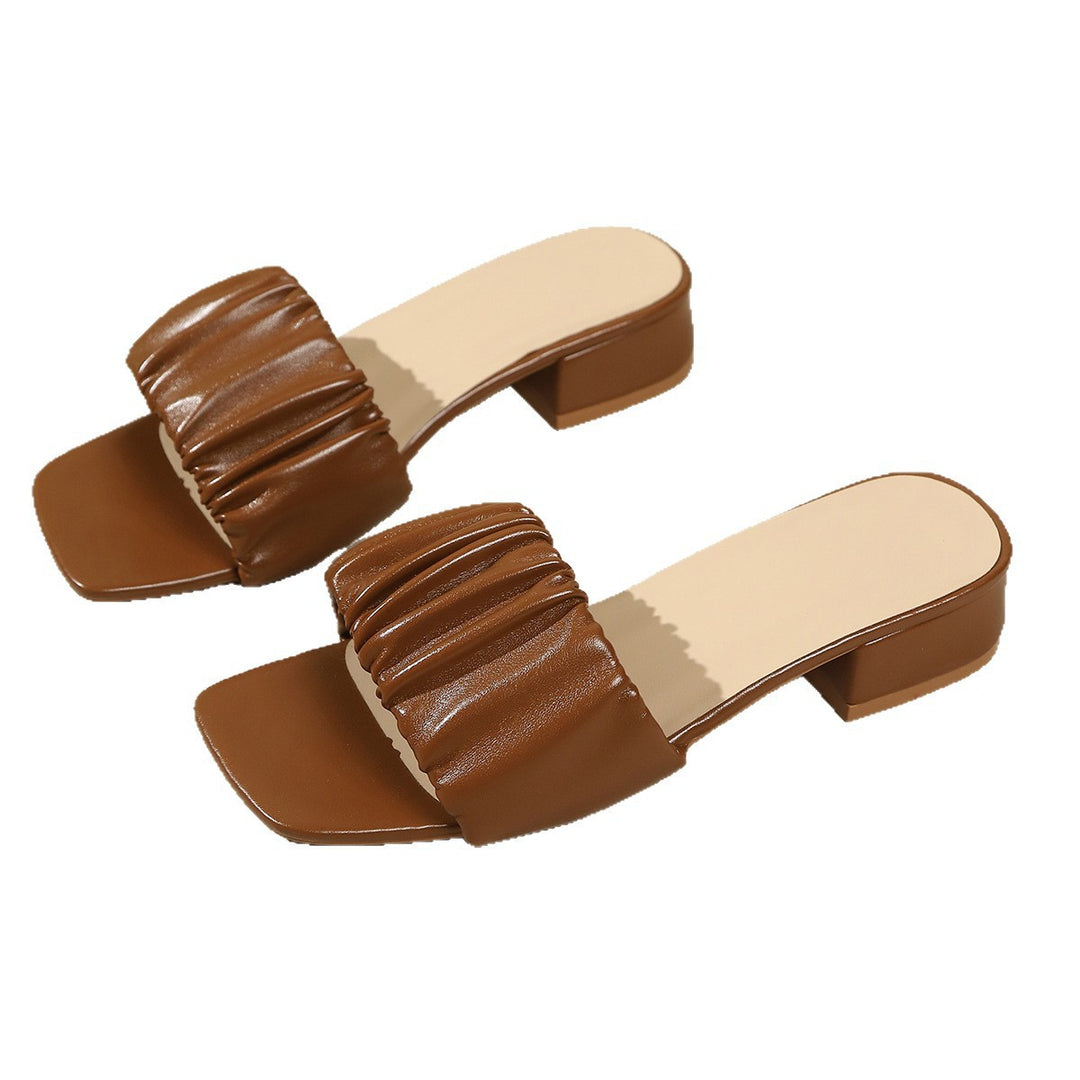 Damen Slip-On Sandalen mit modischem Falten-Design und bequemer Blockabsatz EB