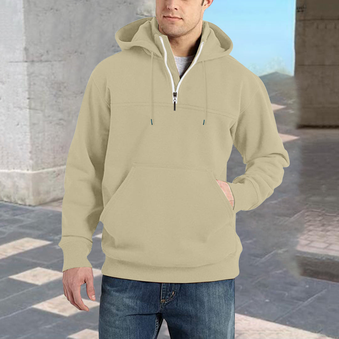 Herren modischer Kapuzenpullover mit halbem Reißverschluss und praktischen Kängurutaschen EB