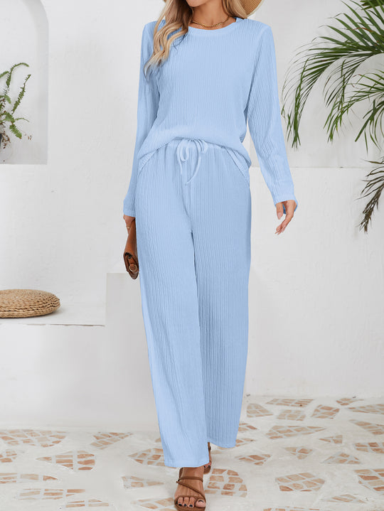 Damen Lässiges Lounge-Set aus leichtem Rippmaterial mit elastischem Bund EB