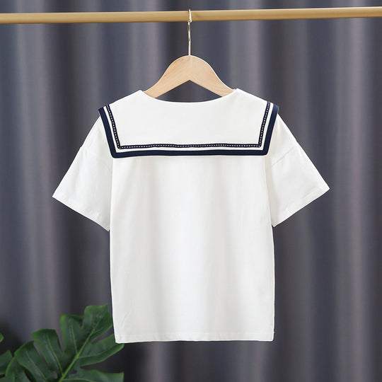 Mädchen Matrosenbluse mit modernem Kragen und Rüschendetails EB