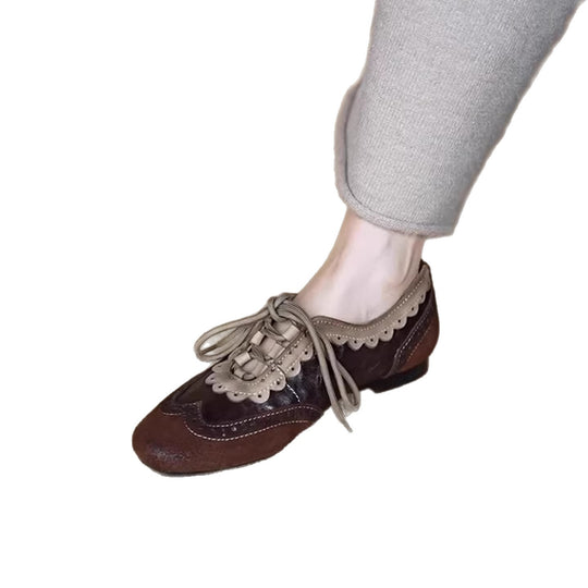Damen elegante Schnürschuhe mit modischem Wellenmuster und feiner Ziernaht EB