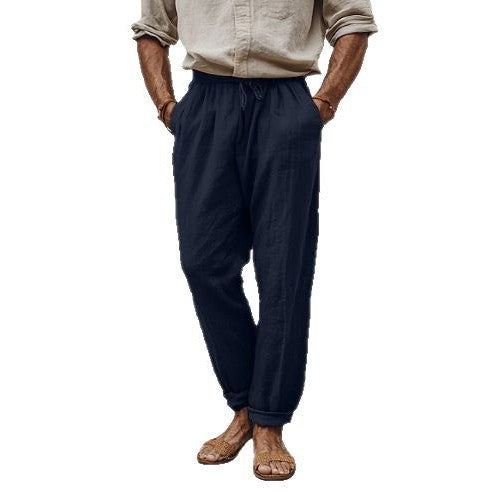 Herren nan lässige Leinenmisch-Joggerhose mit Kordelzug, angeschrägten Eingrifftaschen und schmalem Knöchelabschluss EB