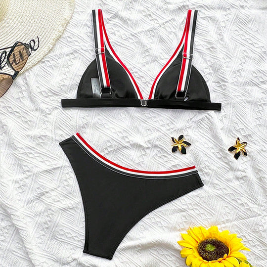Damen Triangel-Bikini mit sportlichen Streifendetails EB
