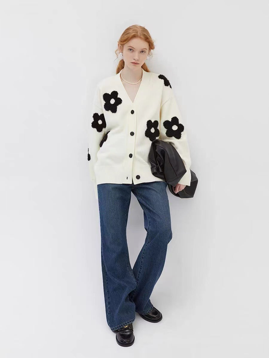 Damen Modischer Strickcardigan mit floralen Applikationen EB