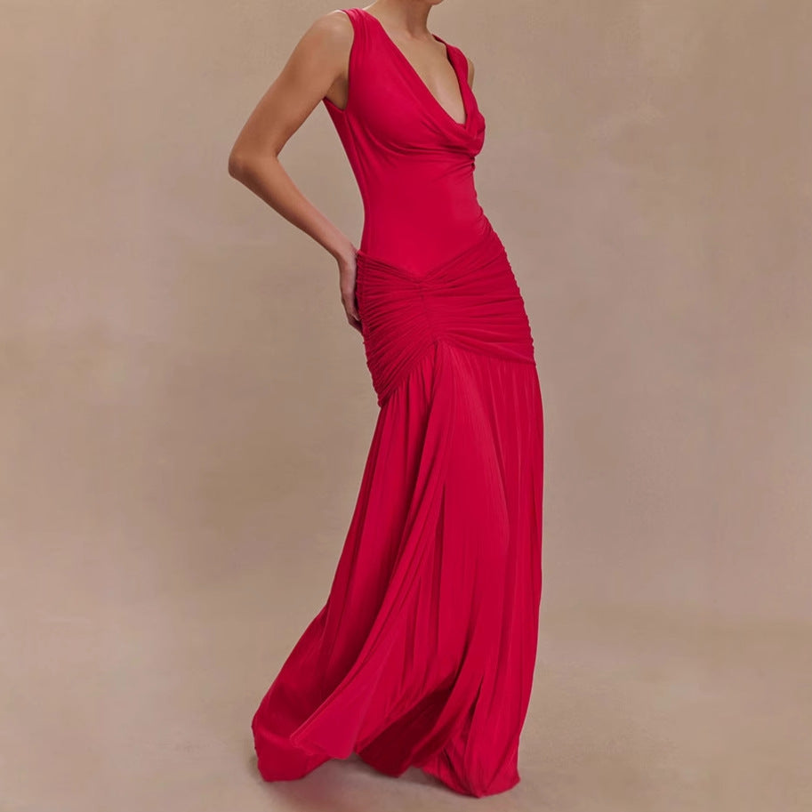 Damen Elegantes Maxikleid mit raffinierten Drapierungen und figurbetontem Schnitt EB