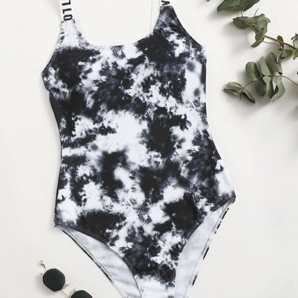 Damen Einteiler Badeanzug mit modischem Tie-Dye-Muster EB