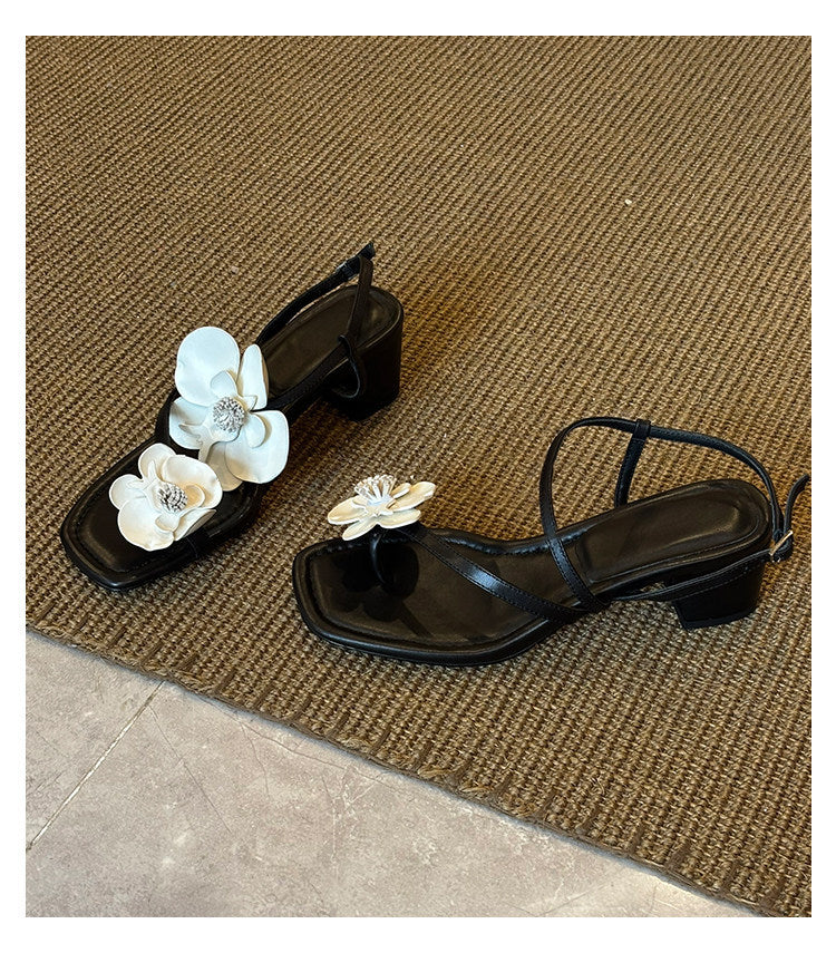 Damen Sling-Sandalen mit floralem Design und bequemem Blockabsatz EB