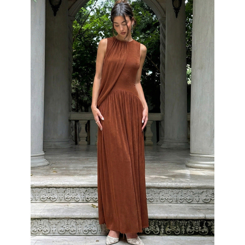 Damen Elegantes Maxikleid mit asymmetrischem Schnitt und fließendem Stoff EB