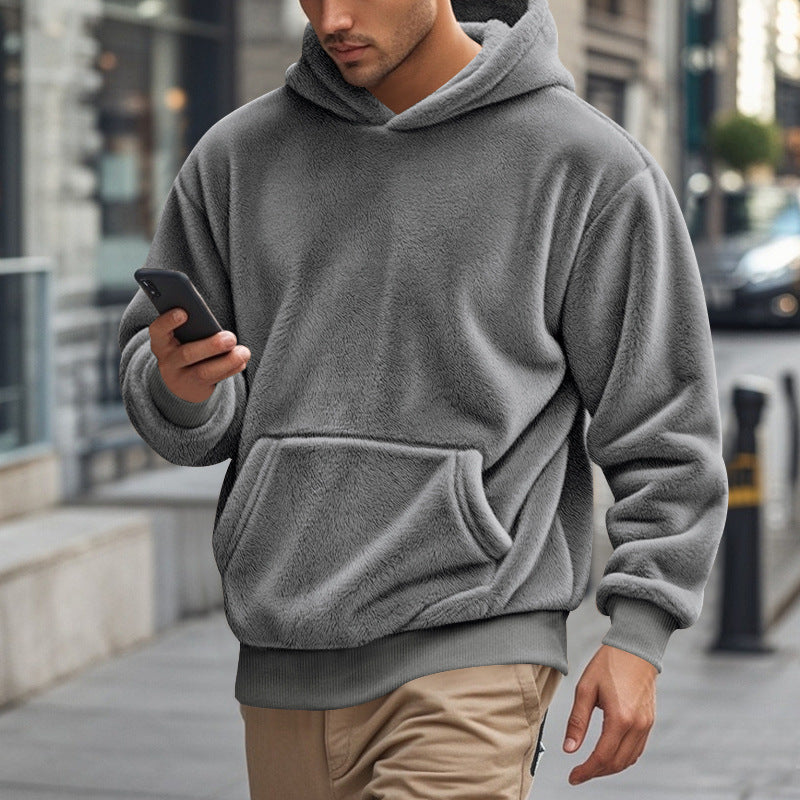 Herren nan kuscheliger Oversize-Fleece-Hoodie mit Kängurutasche und geripptem Saum EB