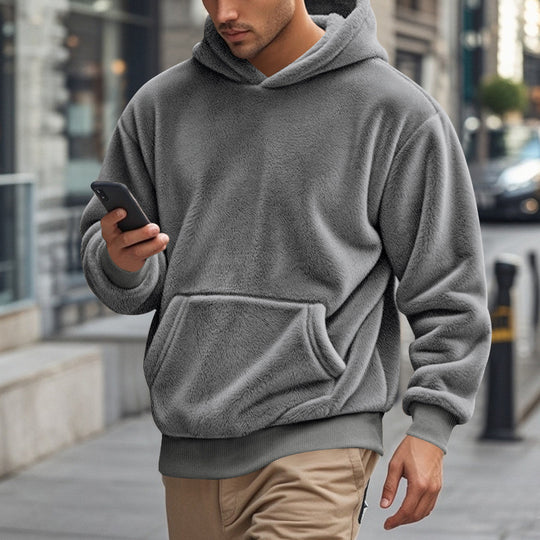 Herren nan kuscheliger Oversize-Fleece-Hoodie mit Kängurutasche und geripptem Saum EB