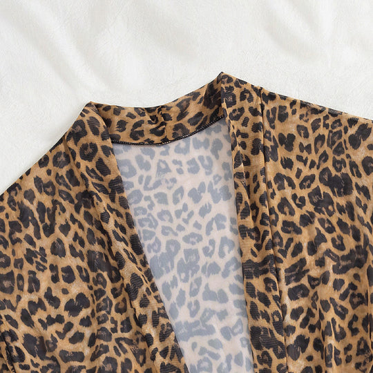 Damen luftiger Strandüberwurf mit trendy Leopardenprint EB