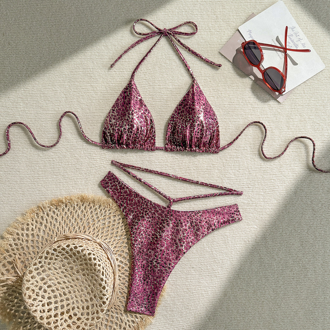 Damen Glitzerndes Triangel-Bikini-Set mit raffinierten Trägern EB