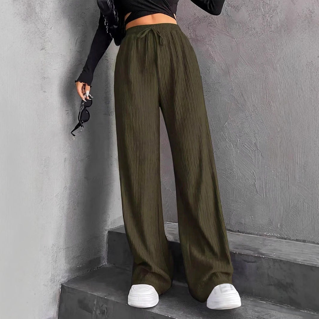 Damen Weit geschnittene Plissee-Hose mit elastischem Bund und praktischen Taschen EB