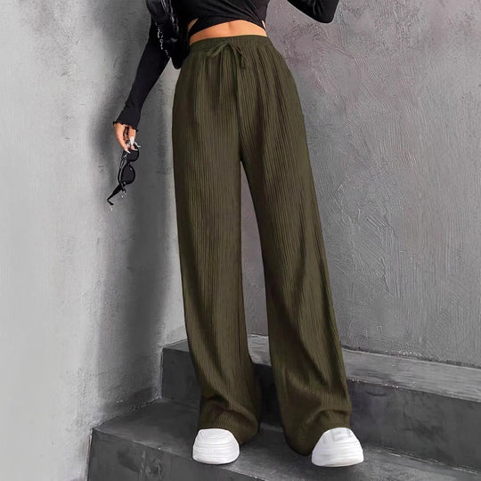 Damen Weit geschnittene Plissee-Hose mit elastischem Bund und praktischen Taschen EB