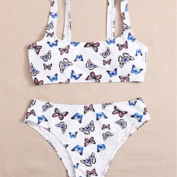 Damen Sportliches Bikini-Set mit verspieltem Schmetterlingsmuster EB