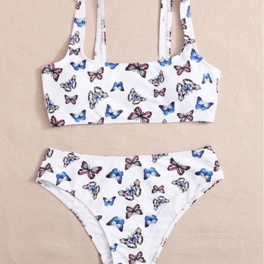 Damen Sportliches Bikini-Set mit verspieltem Schmetterlingsmuster EB