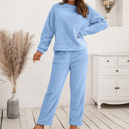 Damen Kuscheliges Fleece-Pyjama-Set mit langen Ärmeln und bequemen Hosen EB