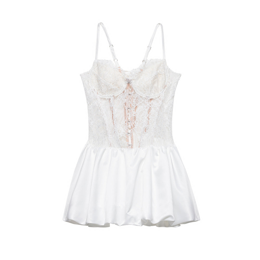 Damen Spitzen-Nachtkleid mit hochwertiger Satin-Rockpartie EB