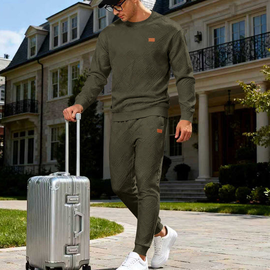 Herren Feinstrukturiertes Lounge-Set mit Rundhals-Pullover & schmaler Jogginghose EB