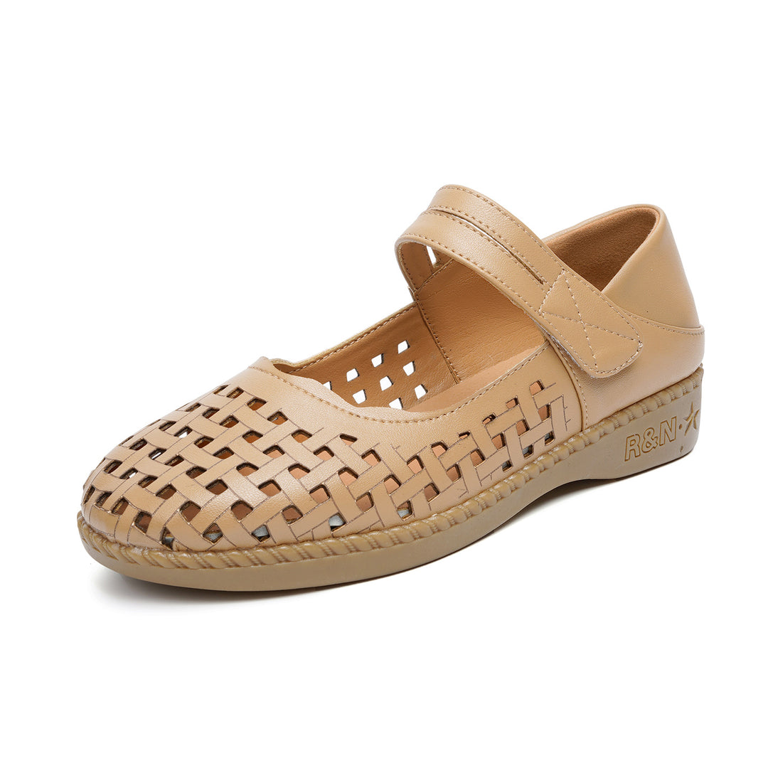 Damen Komfortable Ballerinas mit verstellbarem Riemen und luftiger Konstruktion EB