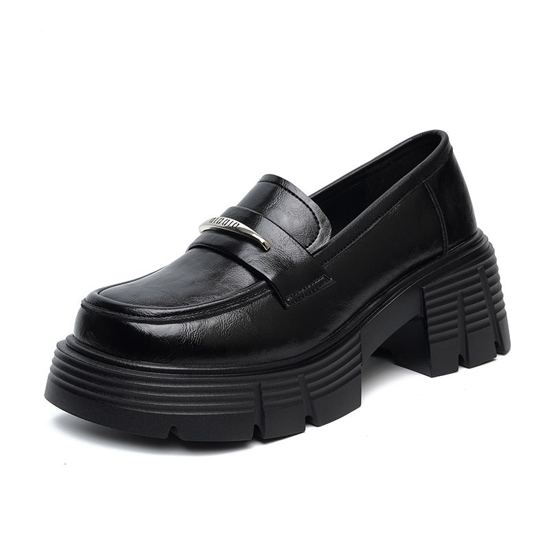 Damen Modische Loafers mit klobigem Absatz und glänzenden Applikationen EB