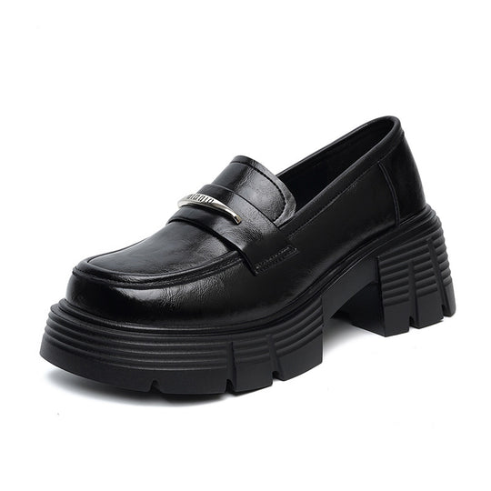 Damen Modische Loafers mit klobigem Absatz und glänzenden Applikationen EB