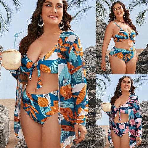 Damen Bikini-Set mit floralem Wickeloberteil und eleganter Strandjacke EB