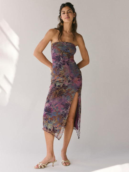 Damen Elegantes Bandeau-Kleid mit floralem Design und asymmetrischem Schnitt EB
