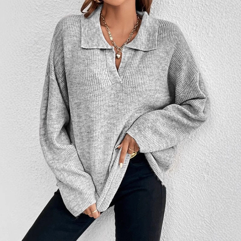 Damen Pullover mit Magnetverschluss und modischem Rippenstrick EB