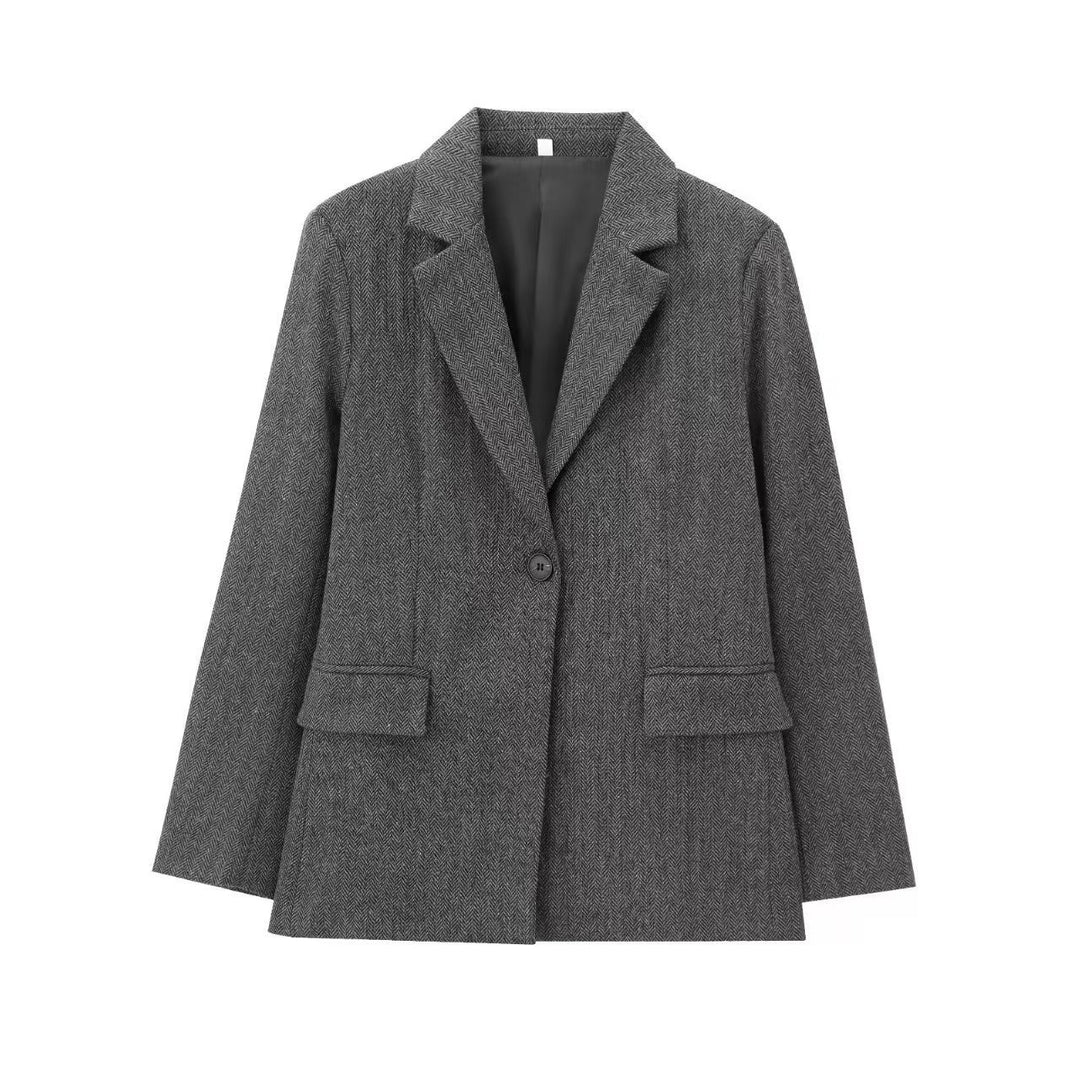 Damen Einreihiger Blazer mit Fischgrätmuster, Reverskragen und Pattentaschen EB