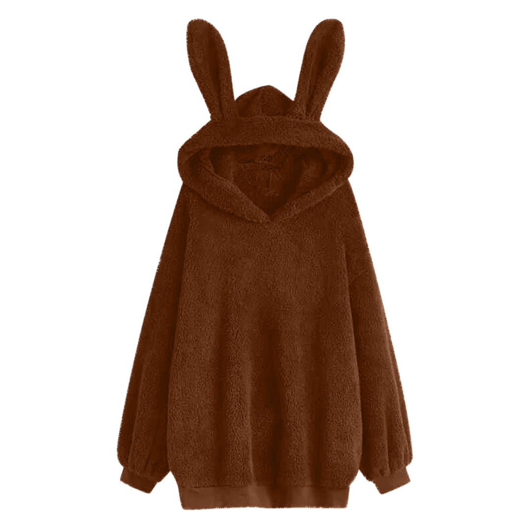 Damen nan flauschiger Oversize-Kapuzenpullover mit langen Hasenohren und gerippten Bündchen EB