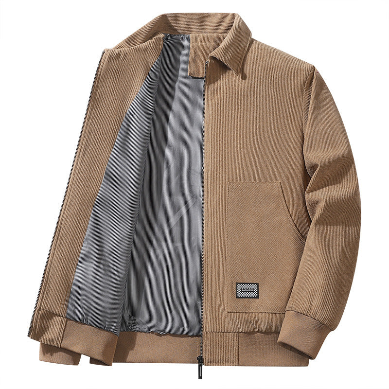 Herren strukturierter Freizeitblouson mit feinem Cordgewebe, gestreiftem Innenfutter und elastischem Saum EB