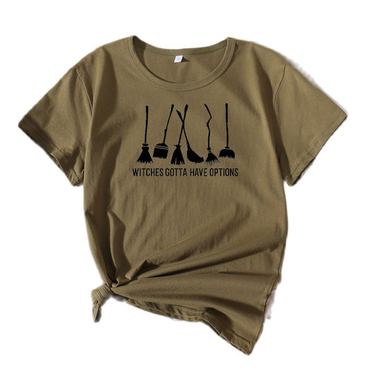 Frauen Grafik Besenstiel Humor T-Shirt Heidi-Mode