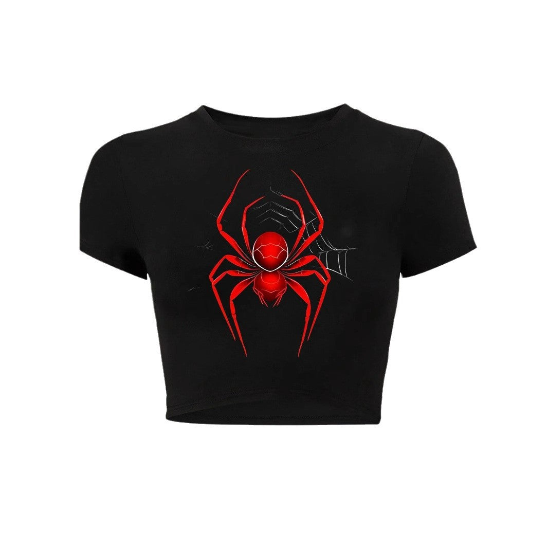 Damen Crop-T-Shirt mit kreativem Telefon-Design EB