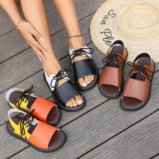 Damen modische offene Schnürsandalen mit komfortablem Fußbett EB